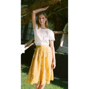 Maeve Anthropologie Skirt Women Size XS Yellow Floral Vineland Embroidered Rayon